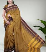Jarosite yellow & deep maroon chettinad cotton saree with running blouse