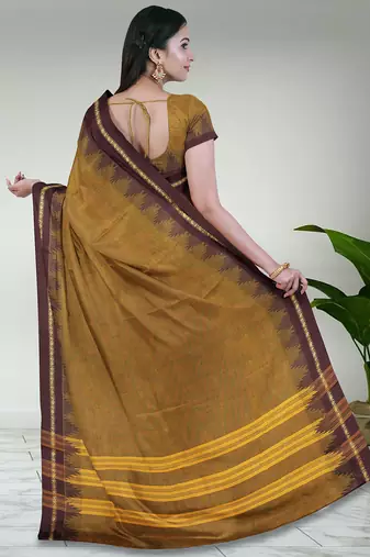 Jarosite yellow & deep maroon chettinad cotton saree with running blouse