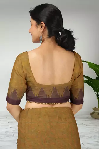 Jarosite yellow & deep maroon chettinad cotton saree with running blouse