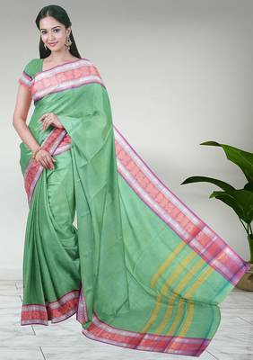 Sea green & orchid pink chettinad cotton saree with running blouse 1