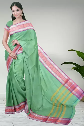 Sea green & orchid pink chettinad cotton saree with running blouse