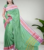 Sea green & orchid pink chettinad cotton saree with running blouse