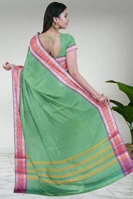 Sea green & orchid pink chettinad cotton saree with running blouse 3