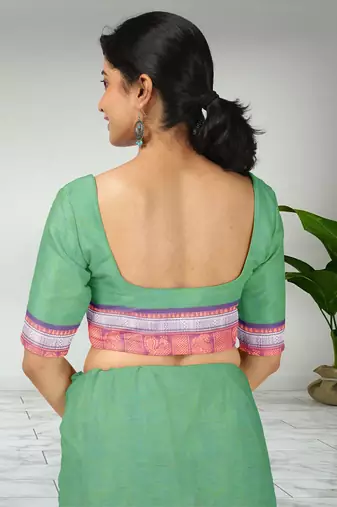 Sea green & orchid pink chettinad cotton saree with running blouse