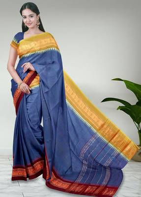Dark slate blue & dark magenta  chettinad cotton saree with running blouse 1