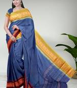 Dark slate blue & dark magenta  chettinad cotton saree with running blouse