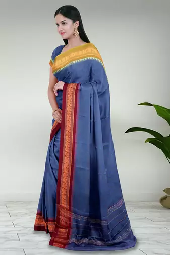 Dark slate blue & dark magenta  chettinad cotton saree with running blouse