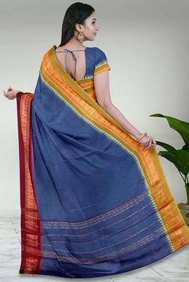 Dark slate blue & dark magenta  chettinad cotton saree with running blouse 3
