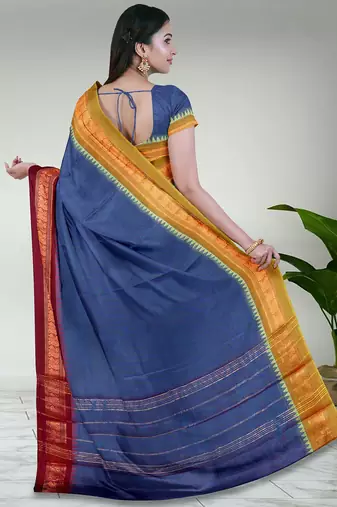 Dark slate blue & dark magenta  chettinad cotton saree with running blouse