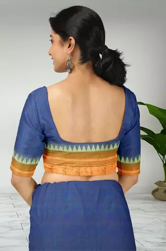 Dark slate blue & dark magenta  chettinad cotton saree with running blouse