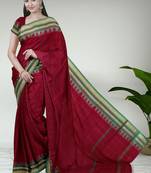 Jarosite olive green & dusty indigo blue chettinad cotton saree with running blouse