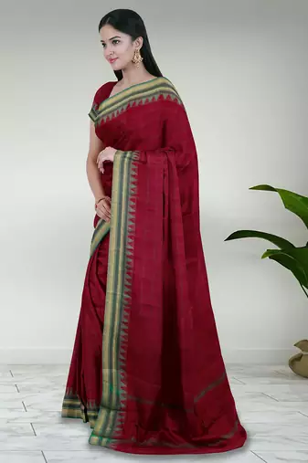 Jarosite olive green & dusty indigo blue chettinad cotton saree with running blouse