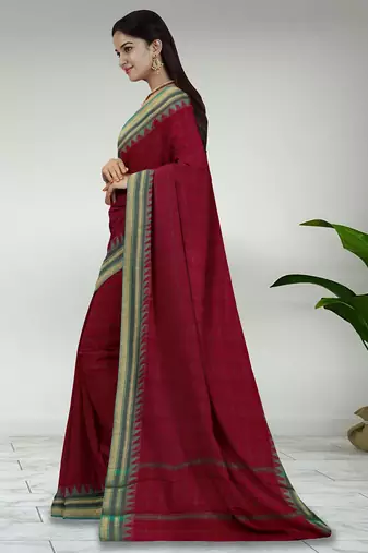 Jarosite olive green & dusty indigo blue chettinad cotton saree with running blouse