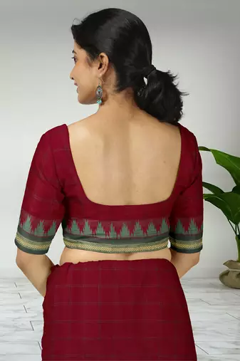 Jarosite olive green & dusty indigo blue chettinad cotton saree with running blouse