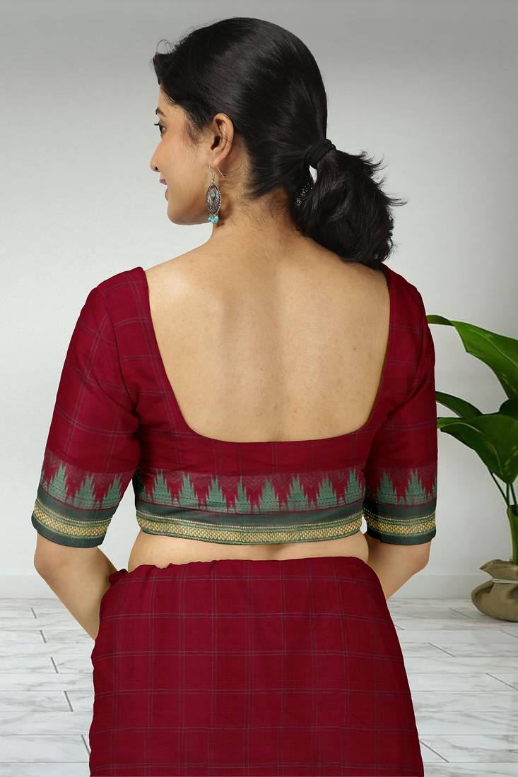 Jarosite olive green & dusty indigo blue chettinad cotton saree with running blouse