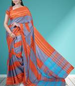 Orange ember & misty slate blue chettinad cotton saree with running blouse