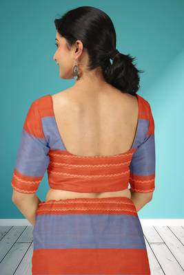 Orange ember & misty slate blue chettinad cotton saree with running blouse 5