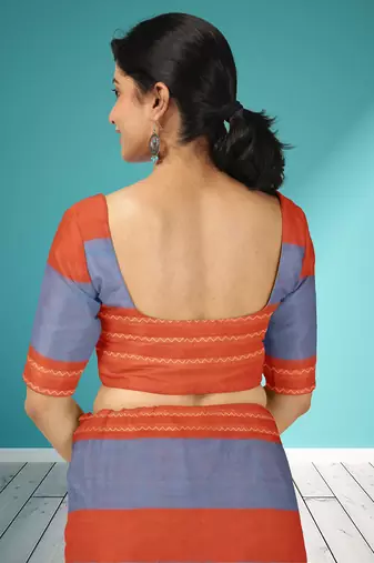 Orange ember & misty slate blue chettinad cotton saree with running blouse
