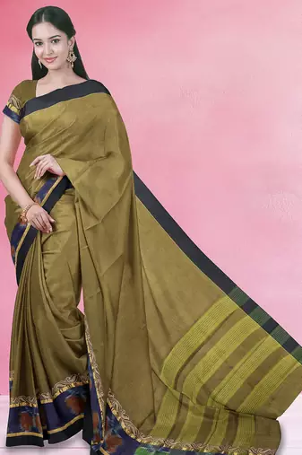 Rich dark red & jade green chettinad cotton saree with running blouse