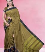 Rich dark red & jade green chettinad cotton saree with running blouse