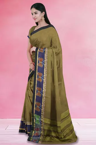 Rich dark red & jade green chettinad cotton saree with running blouse