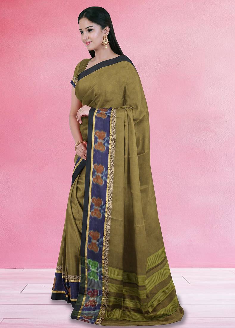 Rich dark red & jade green chettinad cotton saree with running blouse