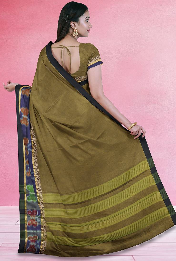 Rich dark red & jade green chettinad cotton saree with running blouse