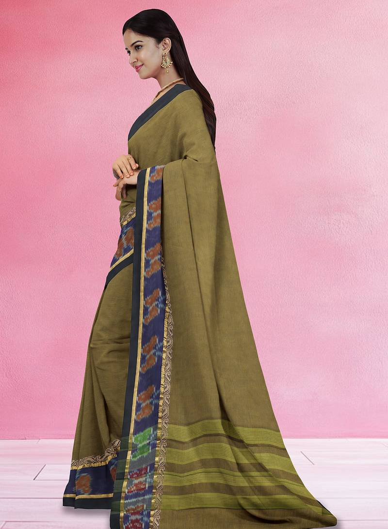 Rich dark red & jade green chettinad cotton saree with running blouse