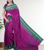 Dark orchid purple & teal jade green chettinad cotton saree with running blouse