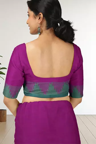 Dark orchid purple & teal jade green chettinad cotton saree with running blouse