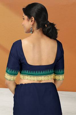 Navy blue midnight tone & blood red jewel tone chettinad cotton saree with running blouse 5