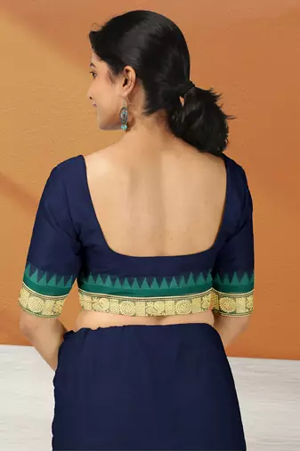 Navy blue midnight tone & blood red jewel tone chettinad cotton saree with running blouse