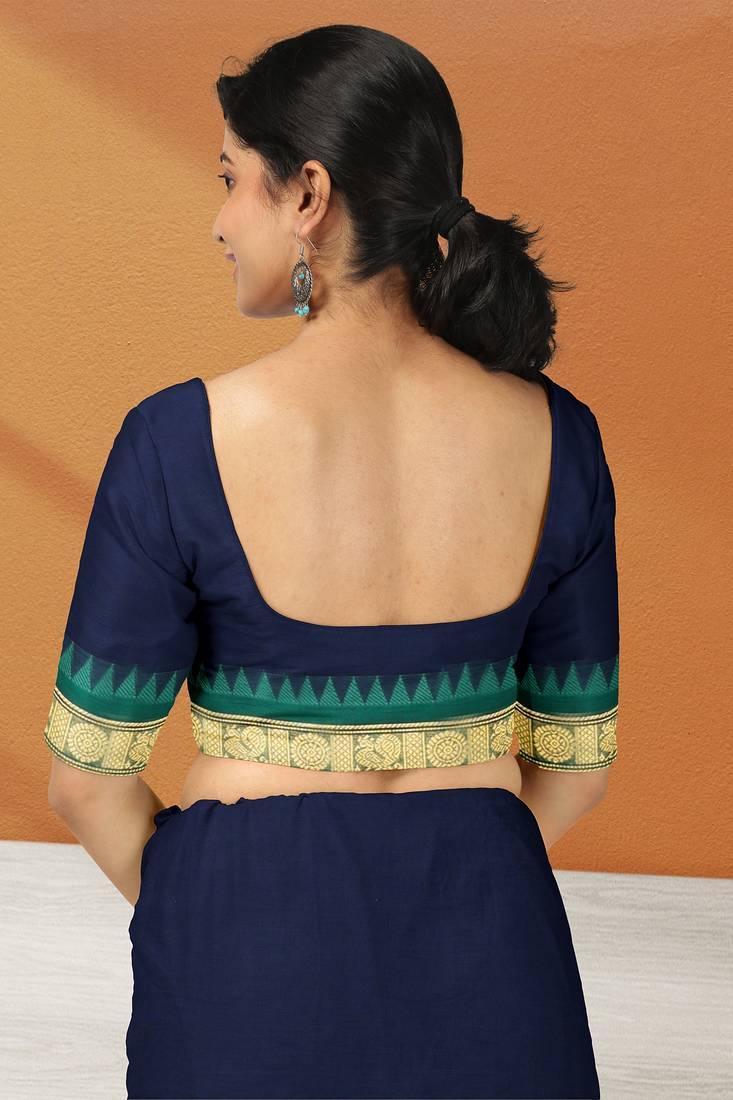 Navy blue midnight tone & blood red jewel tone chettinad cotton saree with running blouse