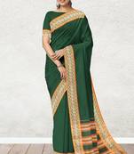 Green forest emerald & orange saffron glow banahatti cotton saree with running blouse