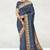 Cobalt blue & marigold amber orange chettinad cotton saree with running blouse