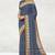 Cobalt blue & marigold amber orange chettinad cotton saree with running blouse