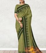 Olive moss & dark chocolate brown  chettinad cotton saree with running blouse