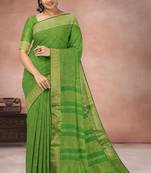 Leaf green & antique gold polycotton kalyani saree with running blouse