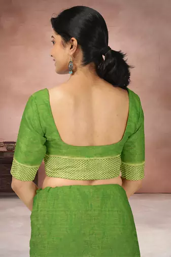 Leaf green & antique gold polycotton kalyani saree with running blouse