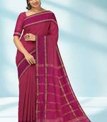 Dark magenta & antique gold polycotton kalyani saree with running blouse