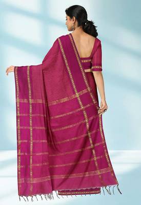 Dark magenta & antique gold polycotton kalyani saree with running blouse 3