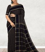 Coffee brown & midnight navy blue polycotton kalyani saree with running blouse