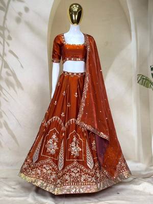 Captivating Brown Zari and Sequins Embroidered Fandy Silk indian designer wedding lehenga choli 5