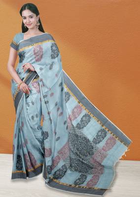 Powder blue & dusty mauve kovai cotton saree with running blouse 1