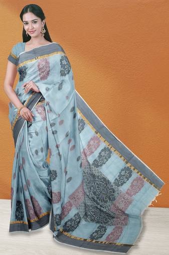 Powder blue & dusty mauve kovai cotton saree with running blouse