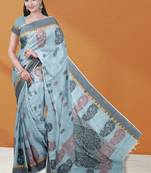 Powder blue & dusty mauve kovai cotton saree with running blouse