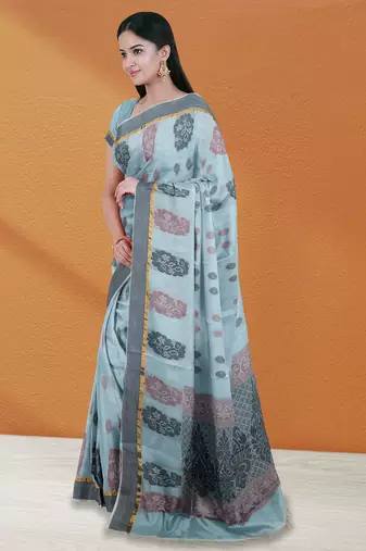Powder blue & dusty mauve kovai cotton saree with running blouse