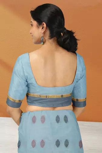 Powder blue & dusty mauve kovai cotton saree with running blouse