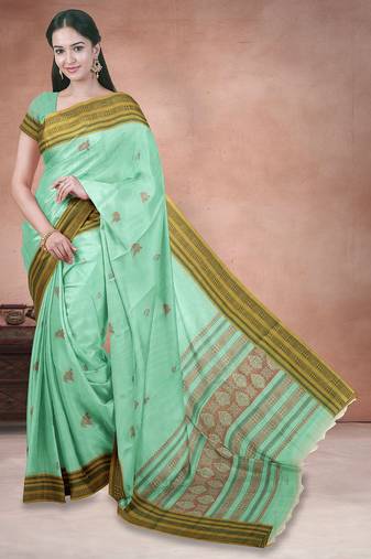 Mint green & antique gold kovai cotton saree with running blouse