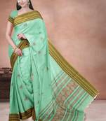 Mint green & antique gold kovai cotton saree with running blouse